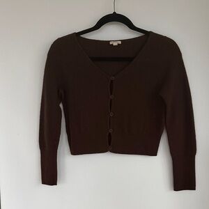 J. Crew Cashmere Chocolate Brown Cropped V-Neck Cardigan